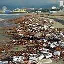 Trash on the beach at Santa Monica